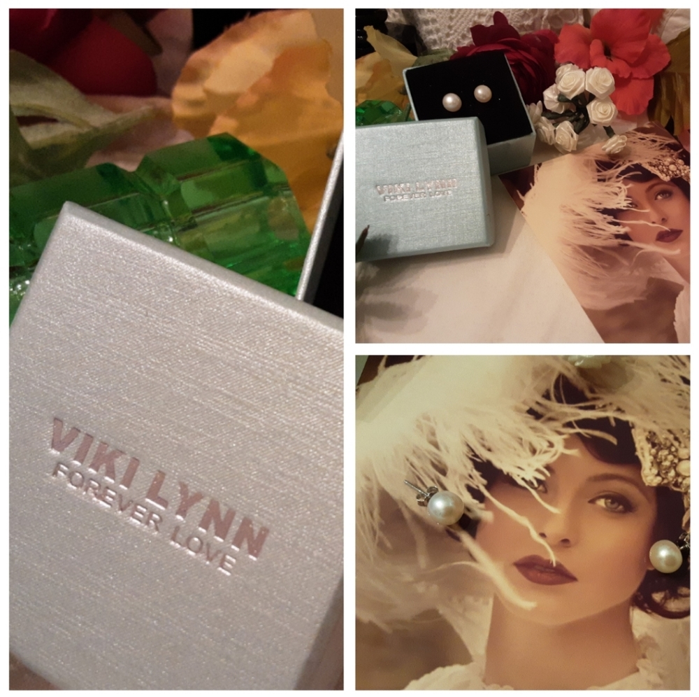 NEW, VIKI LYNN "FOREVER LOVE" 7MM CULTURED PEARL STUD EARRINGS,  925 STERLING